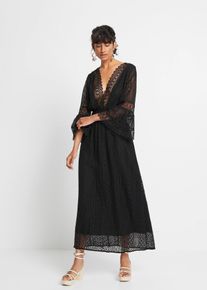 Maxikleid in Crochet-Optik in schwarz, Grösse 42, bonprix