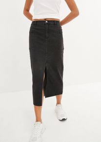 Jeansrock mit Schlitz Midi in schwarz, Grösse 48, 98% Baumwolle, bonprix