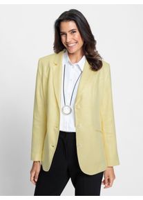 WITT Damen Blazer Knopfleiste, 2-reihig, zitrone-wei&szlig;-gemustert, Gr&ouml;&szlig;e 50, 70% Viskose, 30% Leinen