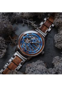 Holzkern Holzuhr Xenon (Koa/Blau), Herren, Naturholz