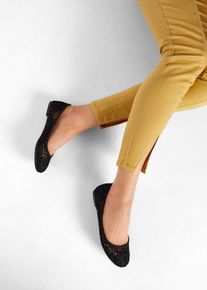 Ballerinas mit Spitze in schwarz, Gr&ouml;sse 35, bonprix