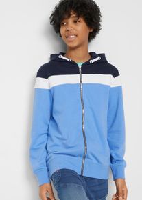 Kapuzen-Sweatjacke aus weichem Baumwoll-Mix in blau, Grösse 140/146, bonprix