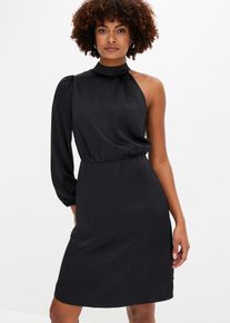 One-Shoulder-Kleid aus glänzendem Satin in schwarz, Grösse 44, bonprix