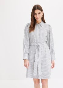 Blusenkleid mit Puffärmeln und Bindegürtel in blau, Grösse 42, 100% Baumwolle, bonprix