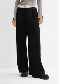Bundfaltenhose mit Kontrastbund in schwarz, Grösse 38, bonprix