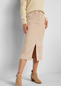 Stretch-Cord-Rock in Midilänge in beige, Grösse 52, bonprix