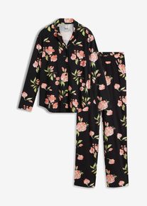 Pyjama mit Knopfleiste und Eingriffstaschen in schwarz, Grösse 40/42 (M), 100% Baumwolle, bonprix