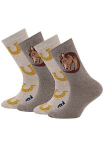 Ewers Socken 'Pferd/Hufeisen' M&auml;dchen Gr&ouml;&szlig;e 39/42 blau / braun / grau