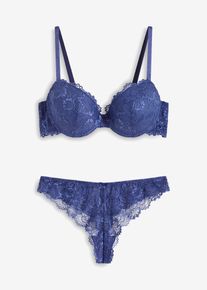 Schalen-BH +String aus zarter Spitze (2-tlg.Set) in blau, Grösse 100C (48/50), bonprix