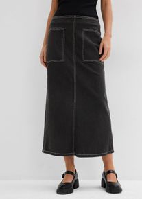 Jeansrock Mid Waist Midilänge in grau, Grösse 46, 95% Baumwolle, bonprix