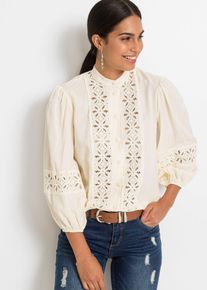 Bluse mit Spitze aus softem Viskose-Mix in weiss, Gr&ouml;sse 38, bonprix