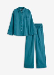 Gewebter oversized Pyjama aus Baumwolle in petrol, Grösse 40/42 (M), 100% Baumwolle, bonprix