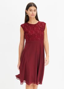 Chiffonkleid mit Spitze und bestickten Pailletten in rot, Grösse 34, bonprix