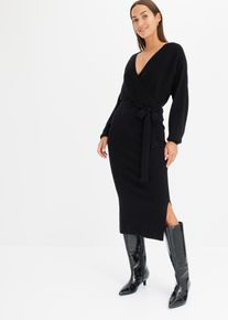 Robe fluide en maille de viscose m&eacute;lang&eacute;e en noir, Taille 44/46 (L), bonprix
