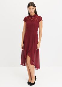 Vokuhila-Kleid mit Spitzen-Einsatz in rot, Grösse 42, bonprix
