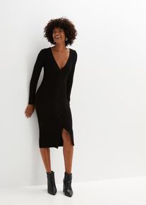 Figurbetontes Strickkleid mit Zopf-Detail in schwarz, Grösse 36/38 (S), bonprix