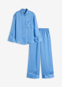 Gewebter oversized Pyjama aus Satin in blau, Grösse 44/46 (L), bonprix