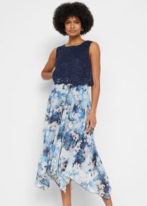 Chiffonkleid mit feiner Spitze in blau, Grösse 42, bonprix