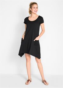 Kurzes Baumwoll-Shirtkleid aus Flammgarn in schwarz, Grösse 36/38 (S), 100% Baumwolle, bonprix