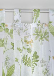 Voilage &agrave; imprim&eacute; floral avec polyester recycl&eacute; (1 pce) en vert145x144 cm, Couleur/Motif: blanc/vert, bonprix