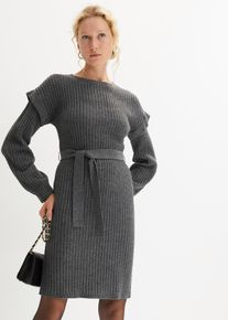 Strickkleid mit Bindeband in grau, Grösse 36/38 (S), bonprix