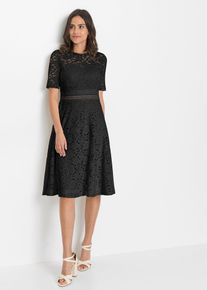 Spitzenkleid mit H&auml;keleinsatz in schwarz, Gr&ouml;sse 32/34 (XS), bonprix