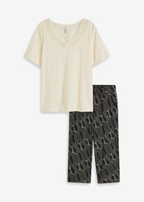 Capri Pyjama in beige, Grösse 40/42 (M), 100% Baumwolle, bonprix