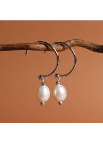 Holzkern Ohrringe Damen Silber und Weiße Perle