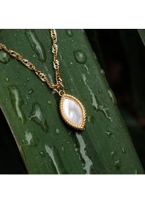 Holzkern Halsketten Damen Gold und Weißes Perlmutt