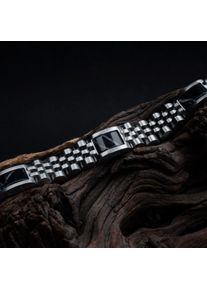 Holzkern Armband Pentachord (Schwarzer Marmor/Silber), Naturholz, Herren, größenverstellbar
