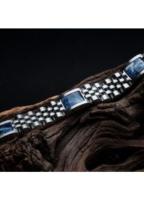 Holzkern Armband Pentachord (Blauer Marmor/Silber), Naturholz, Herren, größenverstellbar