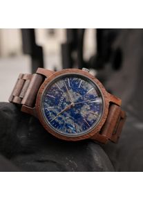 Holzkern Holzuhr Sommerabend (Walnuss/Lapislazuli), Unisex, Naturholz