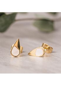 Holzkern Ohrringe Damen Gold und Weißes Perlmutt