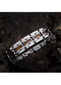 Holzkern Armband Tremolo (Walnuss/Silber), Naturholz, Damen und Herren, größenverstellbar