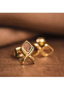 Holzkern Ohrringe Damen Gold und Walnuss