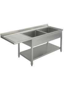 Mastro Spültisch mit Grundboden für Einbau-Geschirrspüler, 2 Becken rechts, 1600x700 mm, Gastronomie-Bedarf