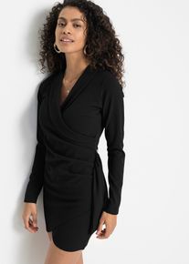 Minikleid aus strukturiertem Crêpe im Wickel-Optik in schwarz, Grösse 36/38 (S), bonprix