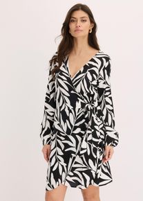 bedrucktes Wickelkleid aus fließender Viskose in schwarz, Grösse 38, bonprix