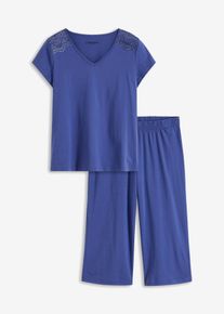 Capri Pyjama mit weiter Culotte in blau, Grösse 36/38 (S), 100% Baumwolle, bonprix