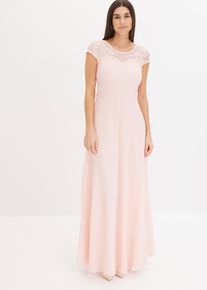 Chiffonkleid mit Spitze und Binde-Detail in rosa, Grösse 36, bonprix