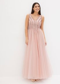 Maxikleid aus feinem Tüll mit Paillettenstickerei in rosa, Grösse 42, bonprix