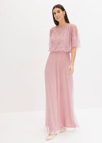 Maxikleid aus feinem Tüll mit Paillettenstickerei in pink, Grösse 48, bonprix