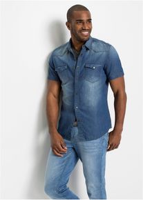 Jeanshemd Kurzarm aus reiner Bio-Baumwolle Slim Fit in blau, Grösse 43/44 (XL), 100% Baumwolle, bonprix