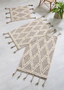Badematte mit dekorativen Fransen in grau | 4 (Badematte 70/110 cm) | 100% Baumwolle | bonprix