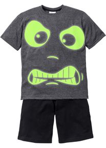 Shorty aus reiner Baumwolle mit nachtleuchtendem Druck (2-tlg. Set) in grau, Grösse 128/134, bonprix