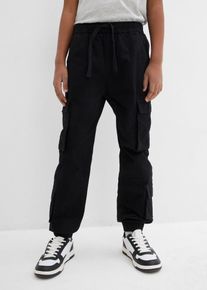 Regular Fit Stretch-Schlupf-Cargohose in schwarz, Grösse 146, 97% Baumwolle, bonprix