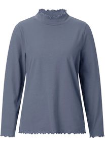 Damen Stehkragenshirt mit gewellten Abschl&uuml;ssen rauchblau