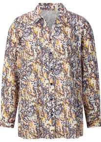 Damen Longbluse ecru-anthrazit-bedruckt