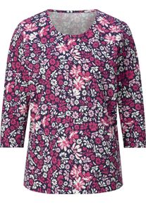 Damen 3/4-Arm-Shirt mit Blumenmuster marine-fuchsia-bedruckt