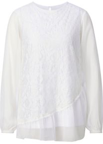 Damen Spitzenbluse mit transparenten &Auml;rmeln ecru